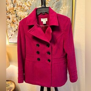 St. John's Bay Cashmere Wool Blend Pea Coat - Size, Small - Color, Wine